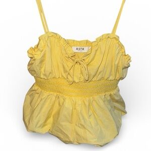 ASTR Sunshine Smocked Peplum Bubble Hem Coquette Blouse Chic Summer Top Size SML